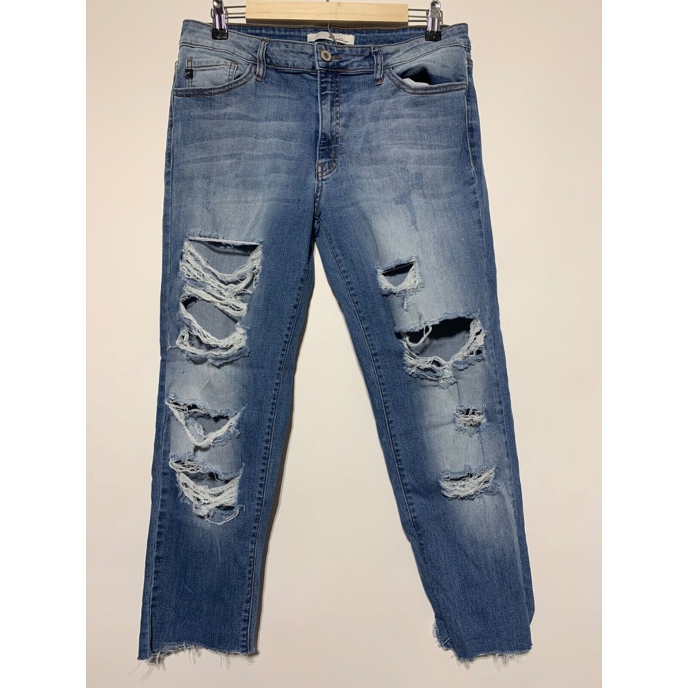Kancan Womens Size 32 Mid Wash Ripped Distressed Jeans Stain